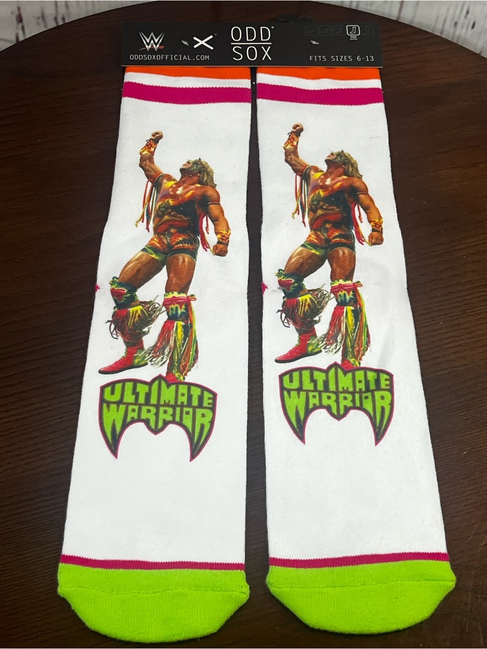 Odd Sox WWE Ultimate Warrior White & Neon Green Crew Socks